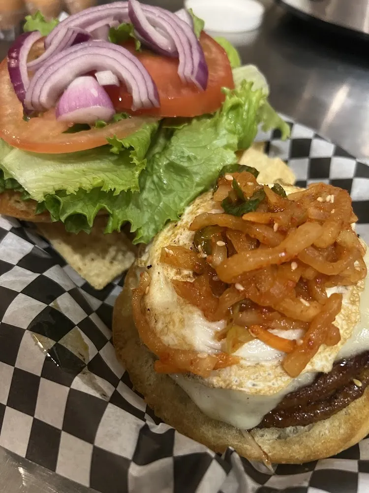 Korean Burger with Homemade Daikon Kimchi
